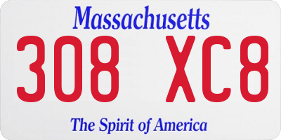 MA license plate 308XC8