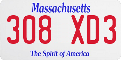MA license plate 308XD3