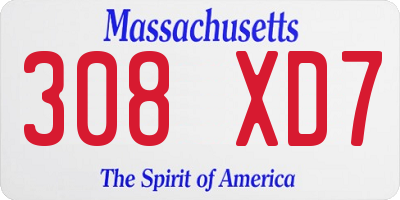MA license plate 308XD7
