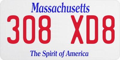 MA license plate 308XD8