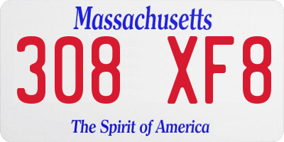 MA license plate 308XF8