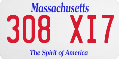MA license plate 308XI7
