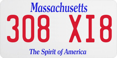 MA license plate 308XI8