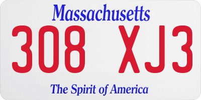 MA license plate 308XJ3