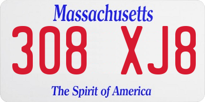 MA license plate 308XJ8