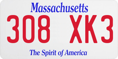 MA license plate 308XK3