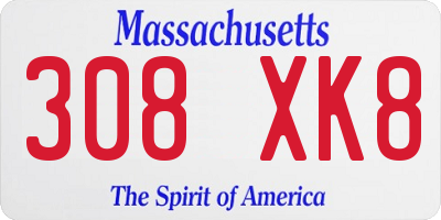 MA license plate 308XK8