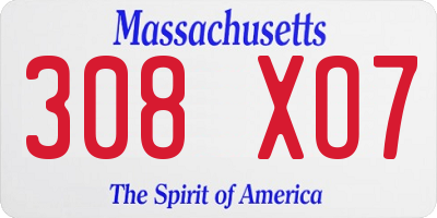 MA license plate 308XO7