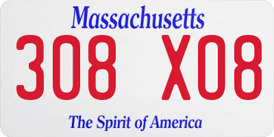 MA license plate 308XO8