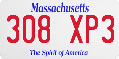MA license plate 308XP3