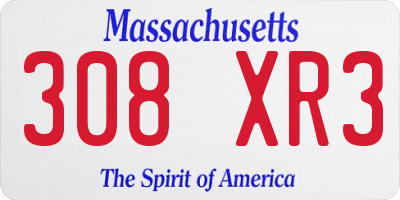 MA license plate 308XR3