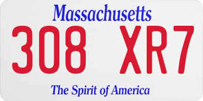 MA license plate 308XR7