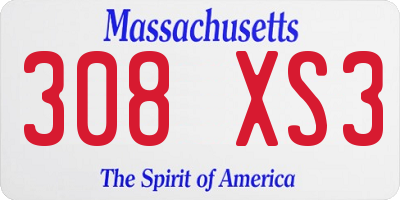 MA license plate 308XS3