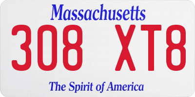 MA license plate 308XT8