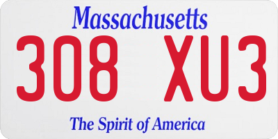 MA license plate 308XU3