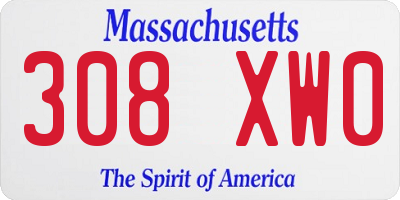 MA license plate 308XW0