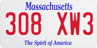MA license plate 308XW3