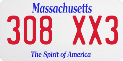 MA license plate 308XX3