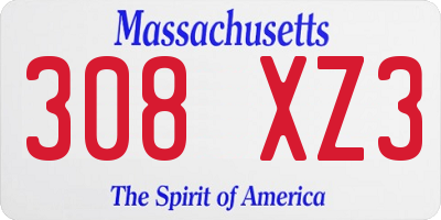 MA license plate 308XZ3