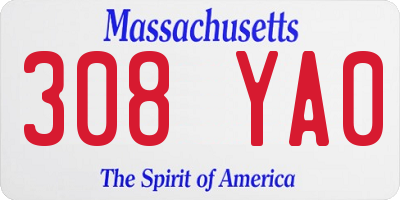 MA license plate 308YA0