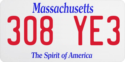 MA license plate 308YE3