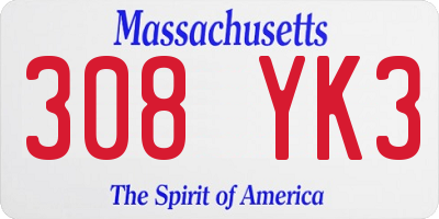 MA license plate 308YK3