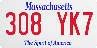 MA license plate 308YK7