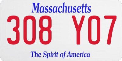 MA license plate 308YO7