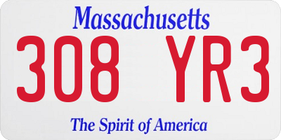 MA license plate 308YR3