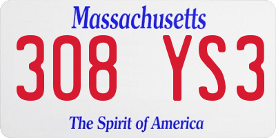 MA license plate 308YS3