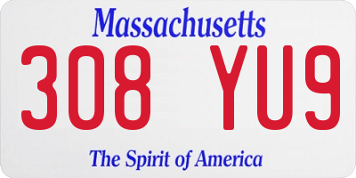 MA license plate 308YU9