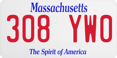 MA license plate 308YW0