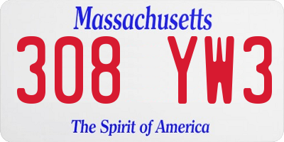 MA license plate 308YW3