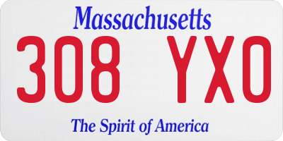 MA license plate 308YX0