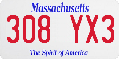 MA license plate 308YX3