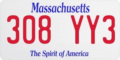 MA license plate 308YY3