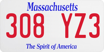 MA license plate 308YZ3
