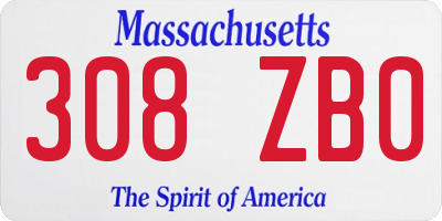 MA license plate 308ZB0