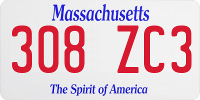MA license plate 308ZC3