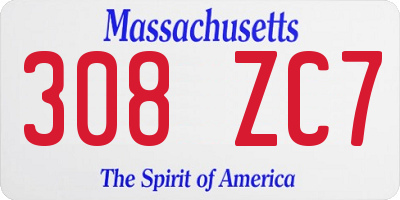 MA license plate 308ZC7