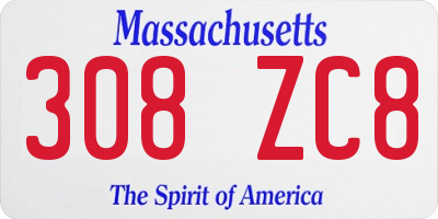 MA license plate 308ZC8