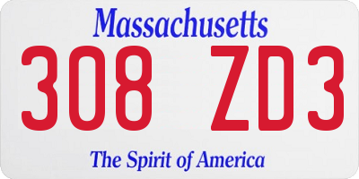 MA license plate 308ZD3