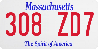 MA license plate 308ZD7