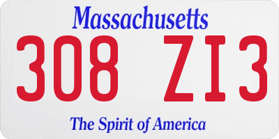 MA license plate 308ZI3