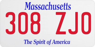 MA license plate 308ZJ0