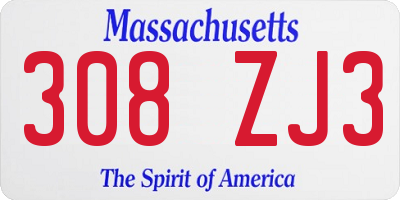 MA license plate 308ZJ3