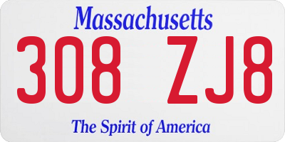 MA license plate 308ZJ8