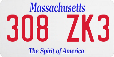 MA license plate 308ZK3