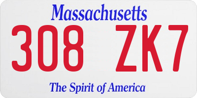 MA license plate 308ZK7