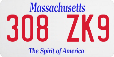 MA license plate 308ZK9